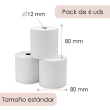 Cargar imagen en el visor de la galería, Rollo de Papel Térmico de 80x80x12mm Sin Bisphenol A para Impresora Térmica- 6 rollos
