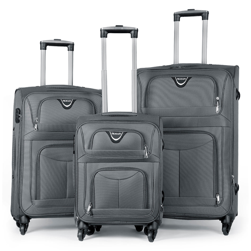 Juego de Maletas 3pcs Cabina, Mediana y Grande de Tela, Maleta Expandible- Gris