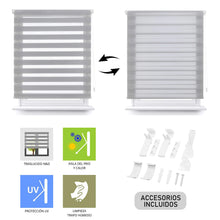 Cargar imagen en el visor de la galería, Estor Enrollable De Doble Capa, Noche y Día, Translúcido y Oscurecido Gris
