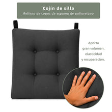 Cargar imagen en el visor de la galería, Cojines para Silla de 40x40x8cm Acolchados con Cintas de Sujeción Antideslizantes- Gris Oscuro
