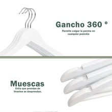 Cargar imagen en el visor de la galería, Perchas de Madera Natural con Barra Antideslizante- Blanco
