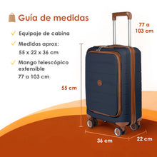 Cargar imagen en el visor de la galería, Maleta de Cabina 55x22x36cm de Polipropileno con Cerradura TSA - Marino
