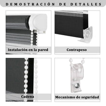 Cargar imagen en el visor de la galería, Estor Enrollable De Doble Capa, Noche y Día, Translúcido y Oscurecido Negro
