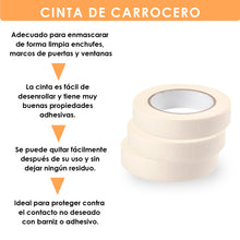 Cargar imagen en el visor de la galería, Cinta de carrocero para pintar y enmascarar. Disponible en pack de 12-18/24mm x20m.
