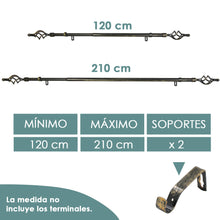 Cargar imagen en el visor de la galería, Barra De Cortinas Universal Extensible Metal Trenza. Negro+Dorado
