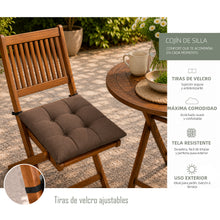 Cargar imagen en el visor de la galería, Cojines para Silla de 40x40x8cm Acolchados con Cintas de Sujeción Antideslizantes- Marrón
