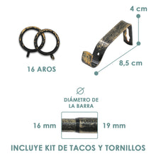 Cargar imagen en el visor de la galería, Barra De Cortinas Universal Extensible Metal Trenza. Negro+Dorado
