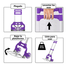 Cargar imagen en el visor de la galería, Carretilla Plegable de Aluminio+Cuerda, Soporta hasta 70KG- Lila
