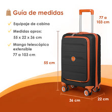 Cargar imagen en el visor de la galería, Maleta de Cabina 55x22x36cm de Polipropileno con Cerradura TSA - Negro
