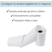 Cargar imagen en el visor de la galería, Rollos de Papel Térmico de 57x35x12mm sin Bisphenol-A para todos los TPV, Datafonos- 30 rollos
