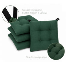 Cargar imagen en el visor de la galería, Cojines para Silla de 40x40x8cm Acolchados con Cintas de Sujeción Antideslizantes- Verde
