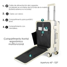 Cargar imagen en el visor de la galería, Juego de 3 Piezas de Maletas Multifunción con USB de Cabina, Grande y Neceser de Policarbonato y ABS- Hueso
