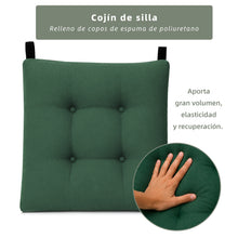 Cargar imagen en el visor de la galería, Cojines para Silla de 40x40x8cm Acolchados con Cintas de Sujeción Antideslizantes- Verde
