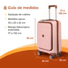 Cargar imagen en el visor de la galería, Maleta de Cabina 55x22x36cm de Polipropileno con Cerradura TSA - Rosa

