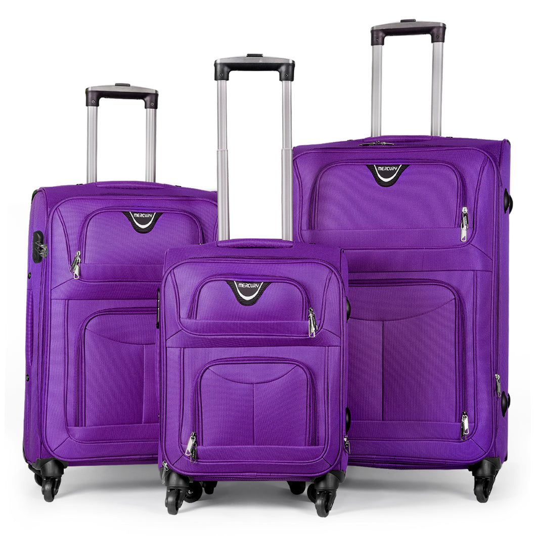 Juego de Maletas 3pcs Cabina, Mediana y Grande de Tela, Maleta Expandible- Lila