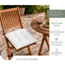 Cargar imagen en el visor de la galería, Cojines para Silla de 40x40x8cm Acolchados con Cintas de Sujeción Antideslizantes- Blanco
