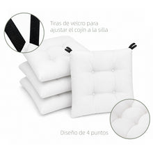 Cargar imagen en el visor de la galería, Cojines para Silla de 40x40x8cm Acolchados con Cintas de Sujeción Antideslizantes- Blanco
