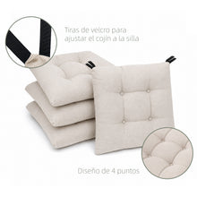 Cargar imagen en el visor de la galería, Cojines para Silla de 40x40x8cm Acolchados con Cintas de Sujeción Antideslizantes- Beige
