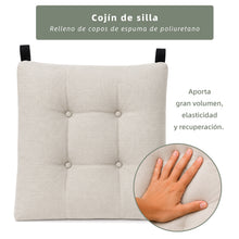 Cargar imagen en el visor de la galería, Cojines para Silla de 40x40x8cm Acolchados con Cintas de Sujeción Antideslizantes- Beige

