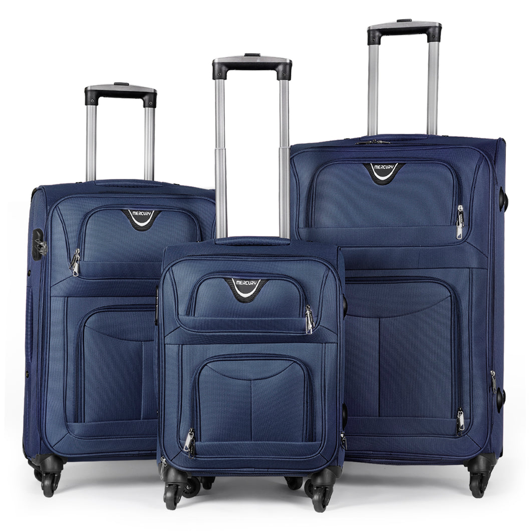 Juego de Maletas 3pcs Cabina, Mediana y Grande de Tela, Maleta Expandible- Azul Marino