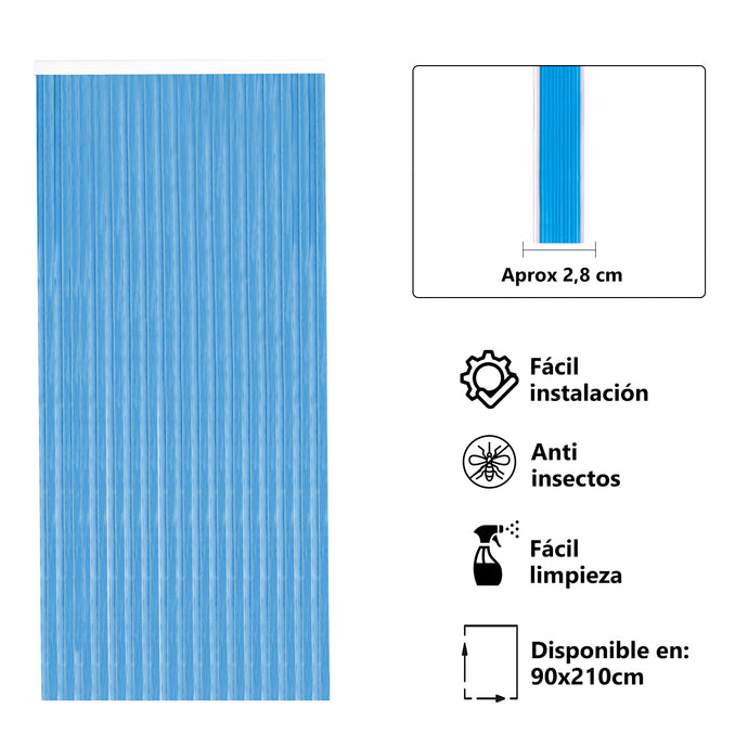 Cortinas de PVC para Interior o Exterior . Medida 90x210- L1. Color Azul. Grosor de la tira aproximadamente de 2,8cm.