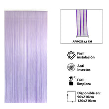 Cargar imagen en el visor de la galería, Cortina para Puerta Tiras PVC. Medida 210x120cm - Modelo Tosca. Color Transparente con Filo Lila P9
