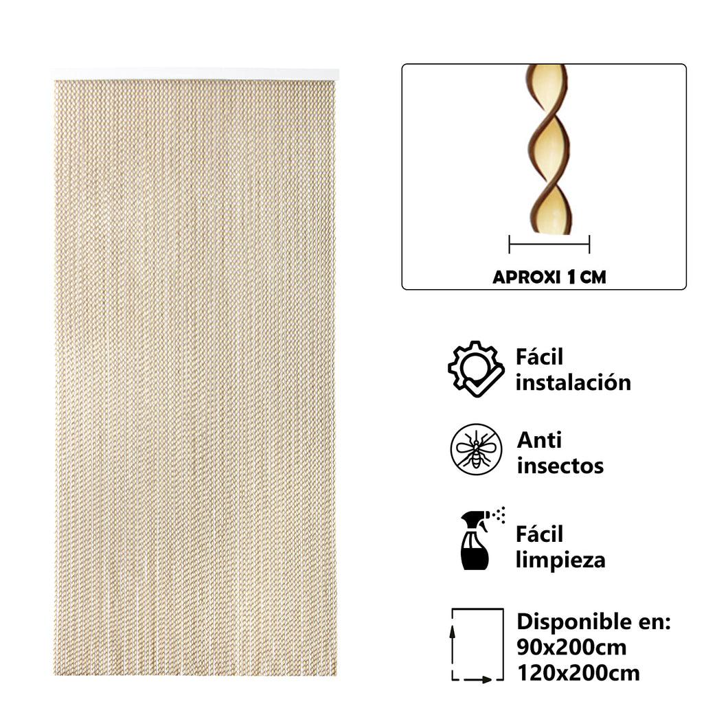 Cortina para Puerta de Tiras de PVC - Modelo Espiral. Color Beige con Filo Marron. 