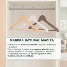 Cargar imagen en el visor de la galería, Perchas de Madera Natural con Barra Antideslizante- Blanco
