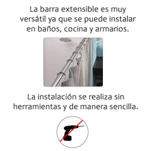 Cargar imagen en el visor de la galería, Barra extensible de aluminio para armario y cortina de ducha - 140 a 260 cm Plateado
