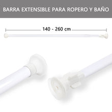 Cargar imagen en el visor de la galería, Barra extensible para ropero y cortina de ducha - 140 a 260 cm Blanco
