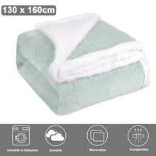 Cargar imagen en el visor de la galería, Manta reversible para sofá o cama de borreguito y franela-Verde
