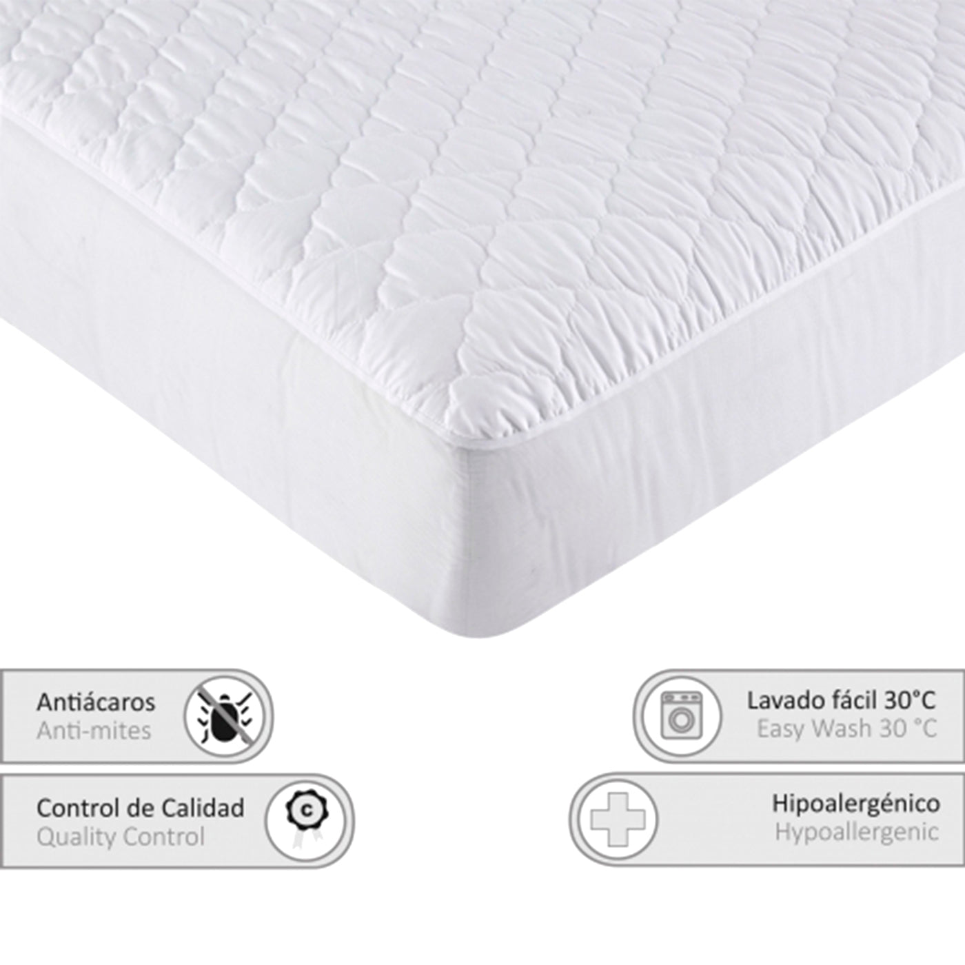 Protector de colchón acolchado, Impermeable, 100%Poliéster-Cama 90