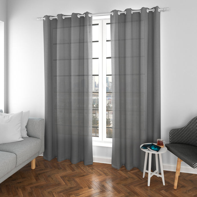 Cortinas translúcidas de salón 140x260cm color gris de 2 piezas
