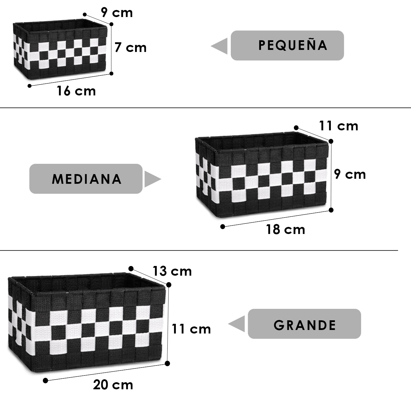 Pack de 3 Cajas de Almacenaje Decorativas- Blanco-Negro