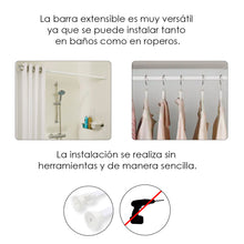 Cargar imagen en el visor de la galería, Barra extensible para ropero y cortina de ducha - 70 a 120 cm Blanco
