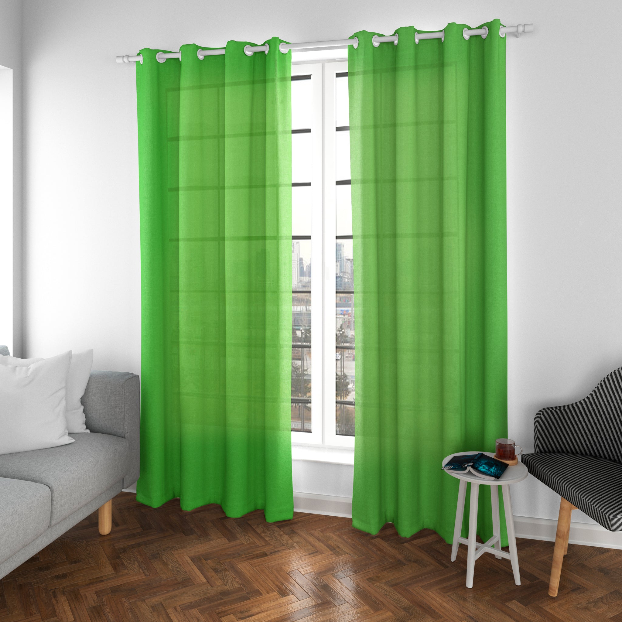 Cortinas Translúcidas de Salón 140x260cm, 2 Piezas- Verde