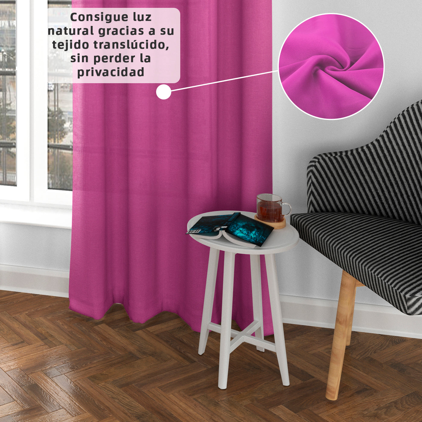 Cortinas Translúcidas de Salón 140x260cm, 2 Piezas- Fucsia