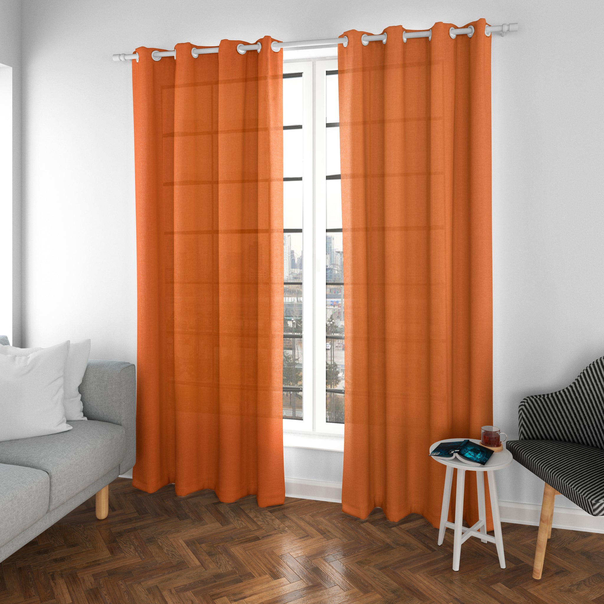 Cortinas Translúcidas de Salón 140x260cm, 2 Piezas- Naranja