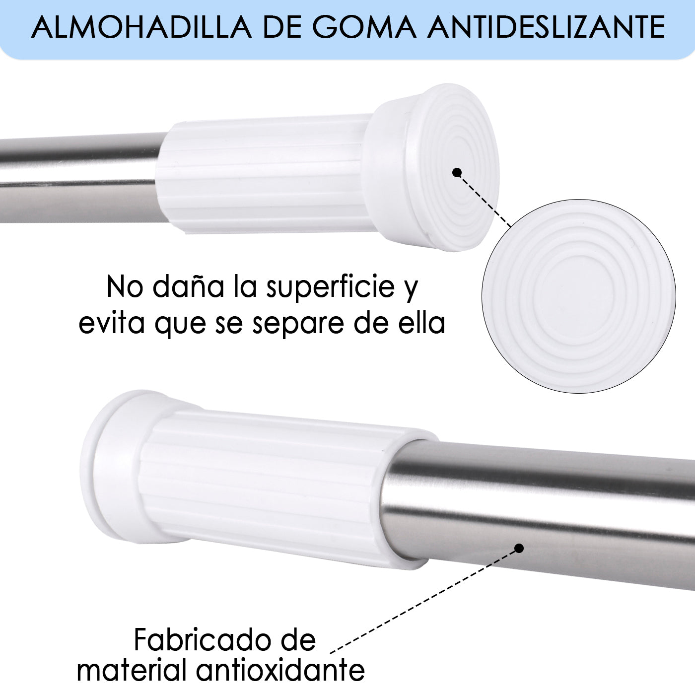 Barra extensible de aluminio para armario y cortina de ducha - 140 a 2